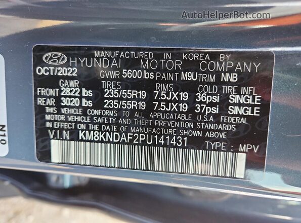 KM8KNDAF2PU141431 2023 HYUNDAI IONIQ Gray VIN sticker view