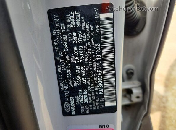 KM8KNDAF4PU191828 2023 HYUNDAI IONIQ Gray Widok naklejki z numerem VIN