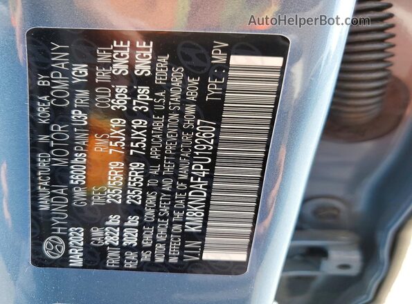 KM8KNDAF4PU192607 2023 HYUNDAI IONIQ Blue Vista de la etiqueta del VIN