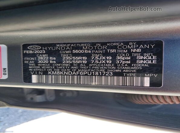 KM8KNDAF6PU181723 2023 HYUNDAI IONIQ Gray Widok naklejki z numerem VIN
