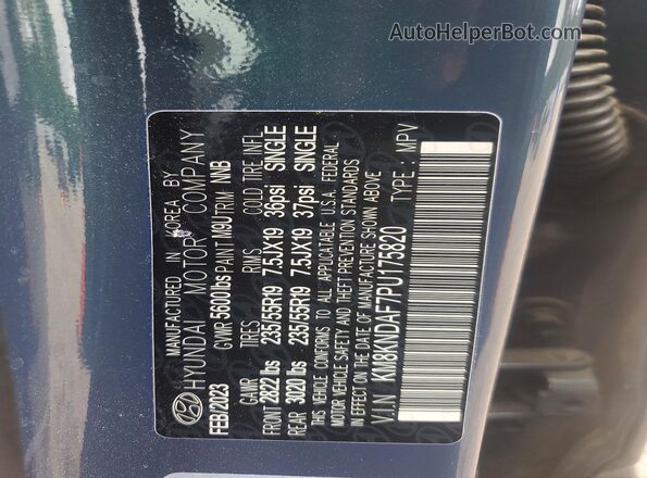KM8KNDAF7PU175820 2023 HYUNDAI IONIQ Blue Vista de la etiqueta del VIN