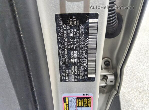 KM8KNDAF7PU199356 2023 HYUNDAI IONIQ Silver VIN sticker view