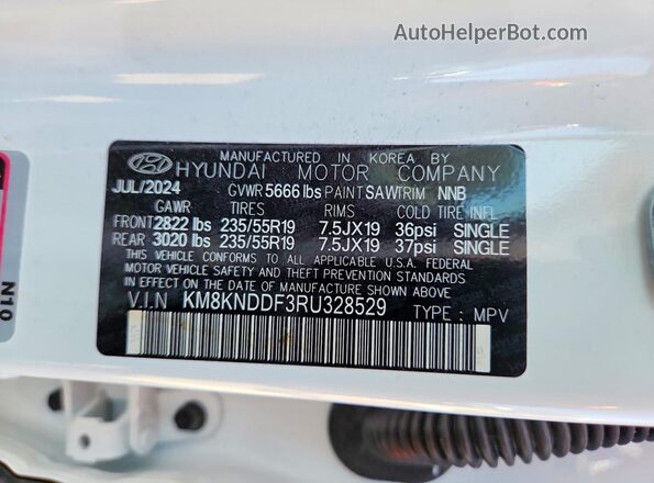 KM8KNDDF3RU328529 2024 HYUNDAI IONIQ White Панорамний вид салону 360°