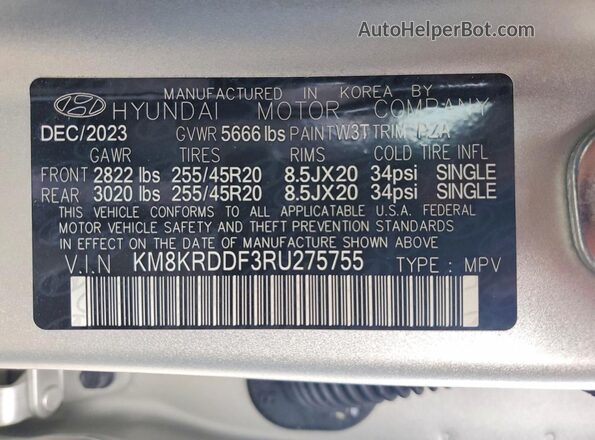 KM8KRDDF3RU275755 2024 HYUNDAI IONIQ Silver Vista de la etiqueta del VIN