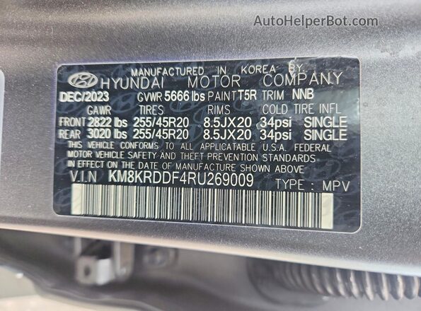 KM8KRDDF4RU269009 2024 HYUNDAI IONIQ Silver VIN sticker view