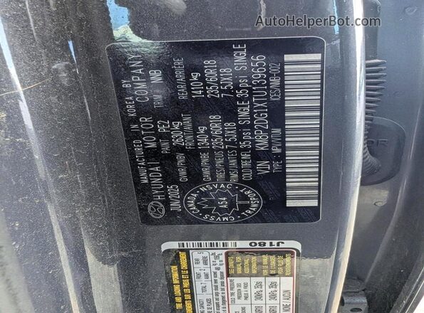 KM8P2DG1XTU139656 2026 HYUNDAI SANTA Gray VIN კოდის სტიკერის ხედი