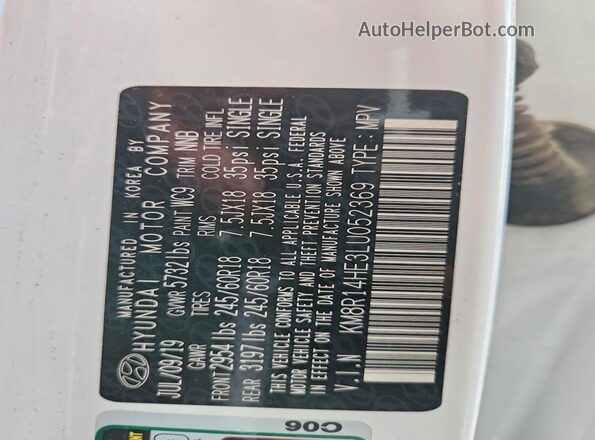 KM8R14HE3LU052369 2020 HYUNDAI PALISADE White Սալոնի 360 աստիճան տեսք