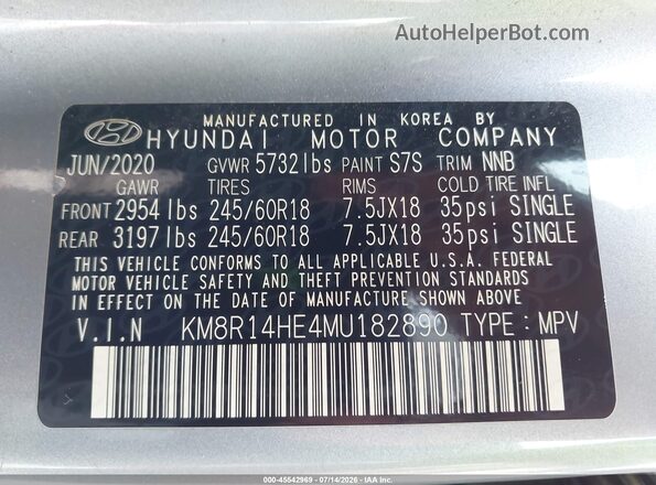 KM8R14HE4MU182890 2021 HYUNDAI PALISADE Silver Շարժիչի բաժամունքի տեսք