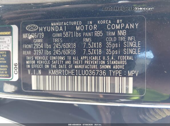 KM8R1DHE1LU036736 2020 HYUNDAI PALISADE Черный Вид подкапотного пространства