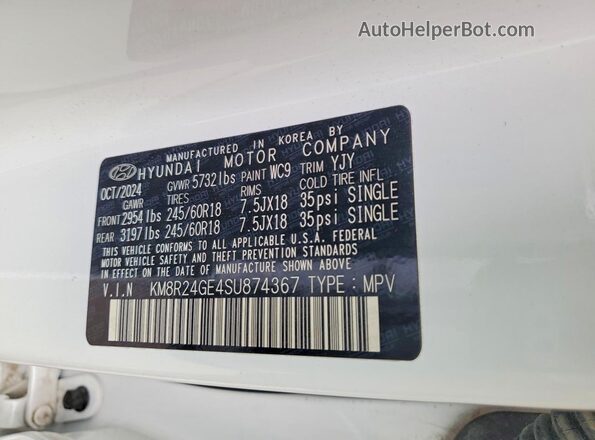 KM8R24GE4SU874367 2025 HYUNDAI PALISADE White VIN sticker view