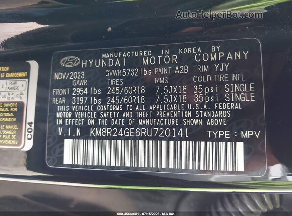 KM8R24GE6RU720141 2024 HYUNDAI PALISADE Black Widok komory silnika