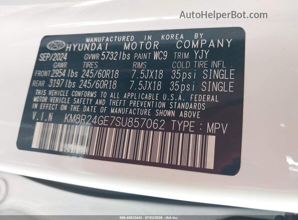 KM8R24GE7SU857062 2025 HYUNDAI PALISADE White Շարժիչի բաժամունքի տեսք