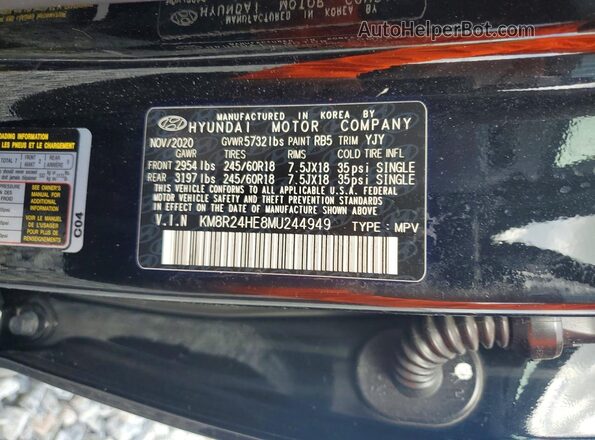 KM8R24HE8MU244949 2021 HYUNDAI PALISADE Черный Вид подкапотного пространства