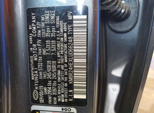 KM8R24HEXLU066248 2020 HYUNDAI PALISADE Gray VIN sticker view