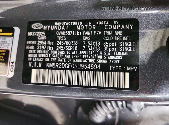 KM8R2DGE0SU954894 2025 HYUNDAI PALISADE Серый Вид наклейки с VIN-кодом