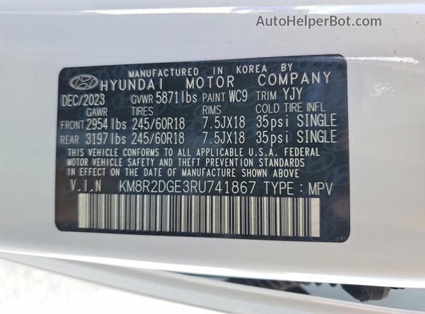 KM8R2DGE3RU741867 2024 HYUNDAI PALISADE White Widok naklejki z numerem VIN