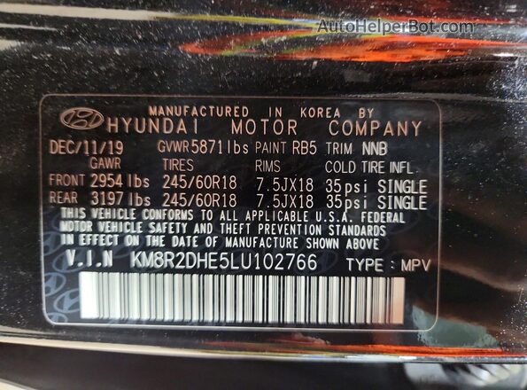 KM8R2DHE5LU102766 2020 HYUNDAI PALISADE Черный Панорамный вид салона 360°