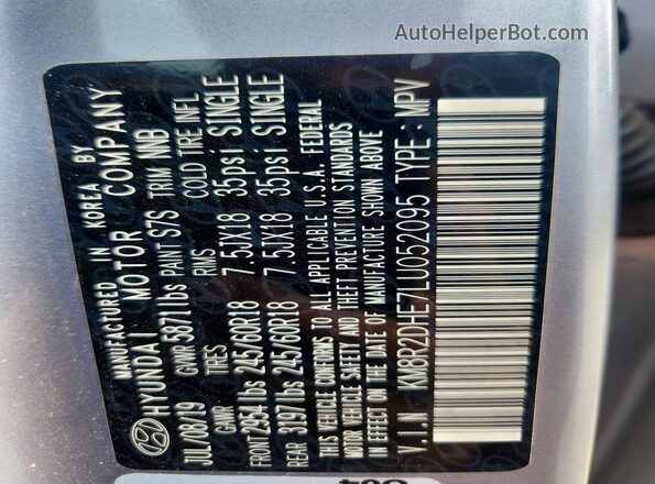 KM8R2DHE7LU052095 2020 HYUNDAI PALISADE Silver VIN կոդի պիտակի տեսք