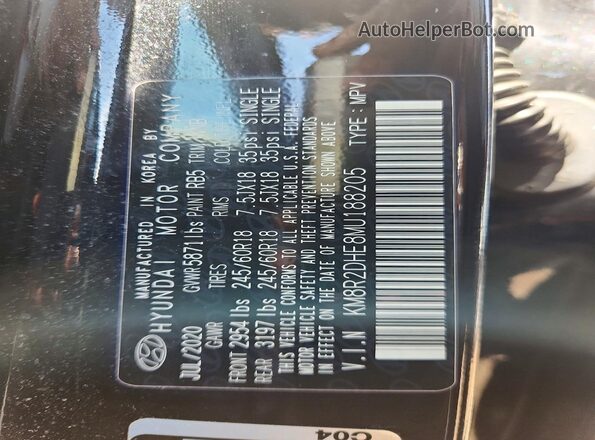 KM8R2DHE8MU188205 2021 HYUNDAI PALISADE Black Widok naklejki z numerem VIN