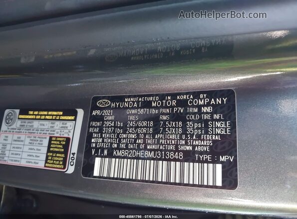 KM8R2DHE8MU313848 2021 HYUNDAI PALISADE Black ძრავის განყოფილების ხედი