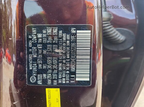 KM8R2DHEXLU152286 2020 HYUNDAI PALISADE Burgundy Սալոնի 360 աստիճան տեսք