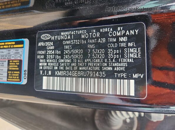 KM8R34GE8RU791435 2024 HYUNDAI PALISADE Черный Вид наклейки с VIN-кодом