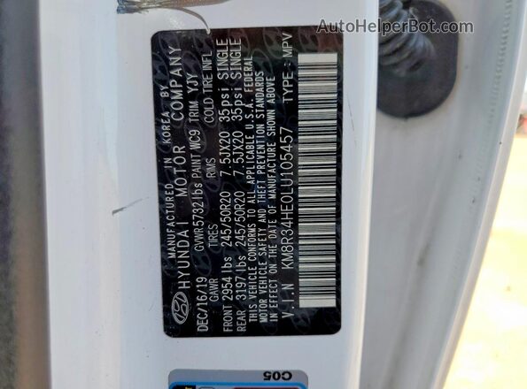 KM8R34HE0LU105457 2020 HYUNDAI PALISADE White Панорамний вид салону 360°