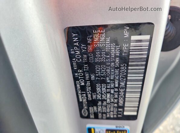 KM8R34HE1MU270385 2021 HYUNDAI PALISADE Silver Vista interior de 360 grados
