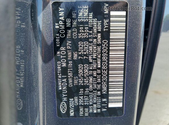 KM8R3DGE8SU893050 2025 HYUNDAI PALISADE Серый Панорамный вид салона 360°