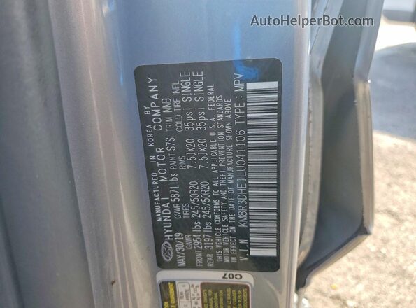 KM8R3DHE1LU041106 2020 HYUNDAI PALISADE Серый Вид наклейки с VIN-кодом