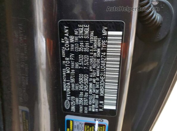 KM8R3DHE2LU048274 2020 HYUNDAI PALISADE Charcoal Սալոնի 360 աստիճան տեսք