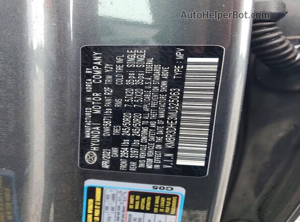 KM8R3DHE3MU325063 2021 HYUNDAI PALISADE Gray VIN կոդի պիտակի տեսք