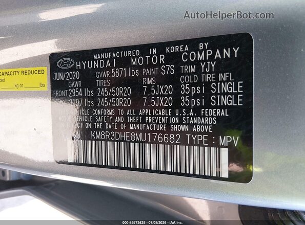 KM8R3DHE8MU176682 2021 HYUNDAI PALISADE Silver Engine compartment view