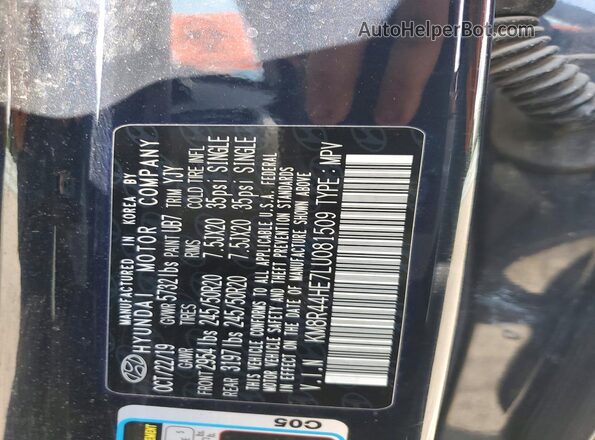 KM8R44HE7LU081509 2020 HYUNDAI PALISADE Black VIN კოდის სტიკერის ხედი