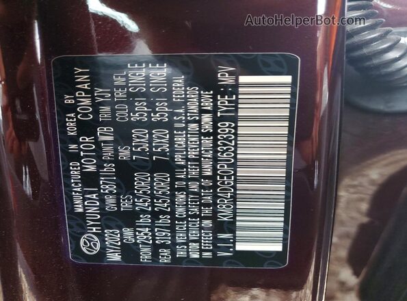 KM8R4DGE0PU632399 2023 HYUNDAI PALISADE Purple Widok naklejki z numerem VIN
