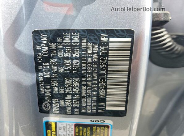 KM8R4DHE1LU029602 2020 HYUNDAI PALISADE Silver Widok naklejki z numerem VIN