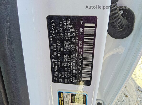 KM8R4DHE1MU201838 2021 HYUNDAI PALISADE White VIN sticker view