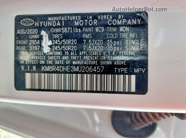 KM8R4DHE3MU206457 2021 HYUNDAI PALISADE White 360 interior view