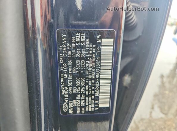 KM8R4DHE9MU318454 2021 HYUNDAI PALISADE Blue VIN კოდის სტიკერის ხედი