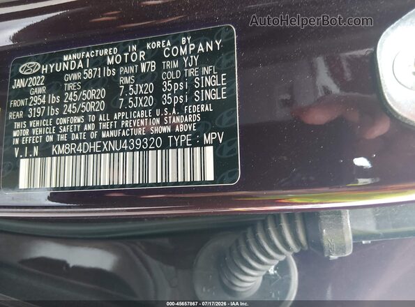 KM8R4DHEXNU439320 2022 HYUNDAI PALISADE Burgundy Շարժիչի բաժամունքի տեսք