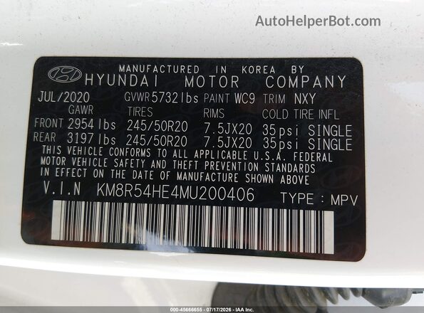 KM8R54HE4MU200406 2021 HYUNDAI PALISADE Белый Вид подкапотного пространства