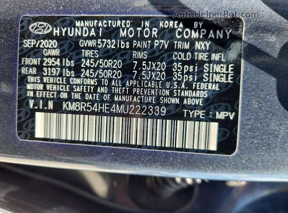 KM8R54HE4MU222339 2021 HYUNDAI PALISADE Серый Панорамный вид салона 360°