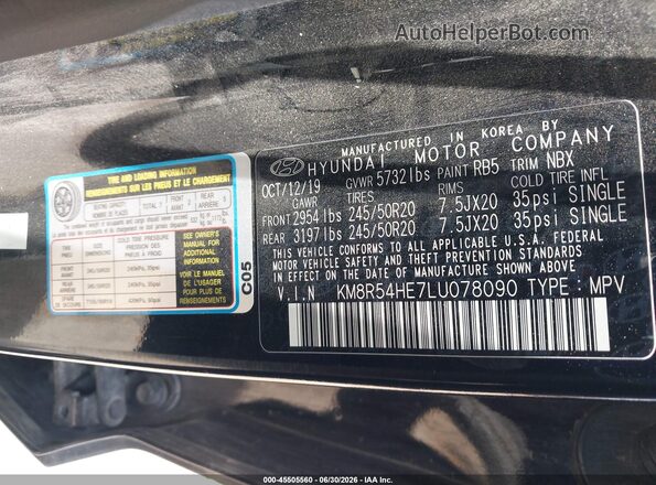 KM8R54HE7LU078090 2020 HYUNDAI PALISADE Black Вид підкапотного простору