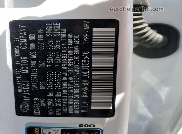 KM8R5DHE0LU108546 2020 HYUNDAI PALISADE White Vista de la etiqueta del VIN