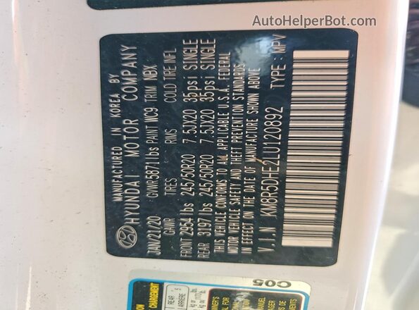 KM8R5DHE2LU120892 2020 HYUNDAI ACCENT White Панорамний вид салону 360°