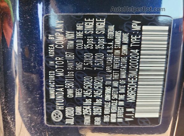 KM8R5DHE3MU200204 2021 HYUNDAI PALISADE Black Widok naklejki z numerem VIN