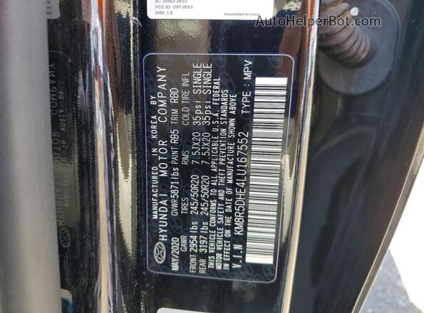 KM8R5DHE4LU167552 2020 HYUNDAI PALISADE Black VIN կոդի պիտակի տեսք