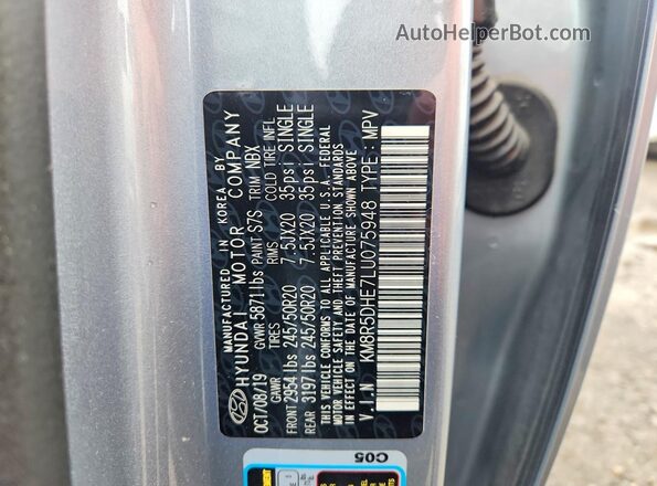 KM8R5DHE7LU075948 2020 HYUNDAI PALISADE Silver Панорамний вид салону 360°