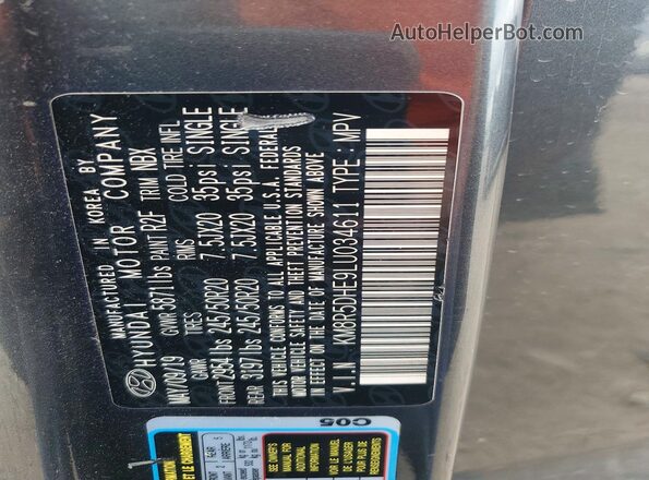 KM8R5DHE9LU034611 2020 HYUNDAI PALISADE Gray VIN կոդի պիտակի տեսք