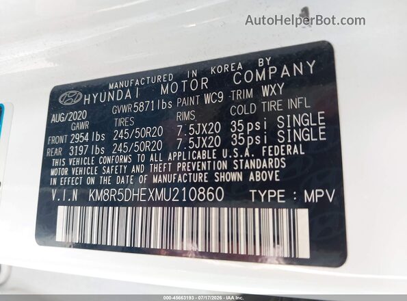 KM8R5DHEXMU210860 2021 HYUNDAI PALISADE White Շարժիչի բաժամունքի տեսք